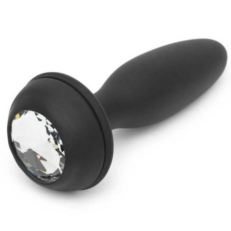 Черная анальная вибропробка Rechargeable Vibrating Bunny Tail Butt Plug Medium - 12 см.