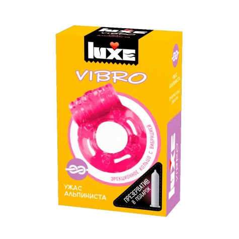 Розовое эрекционное виброкольцо Luxe VIBRO "Ужас Альпиниста" + презерватив