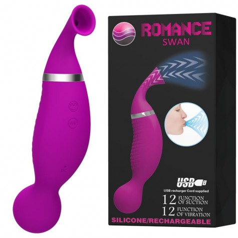 Двусторонний стимулятор Romance Swan - с вибрацией и функцией всасывания