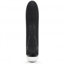 Черный вибратор с клиторальным отростком Greedy Girl Mini Rabbit Vibrator - 14 см.